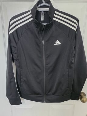 Adidas Black Track Jacket with White Stripes